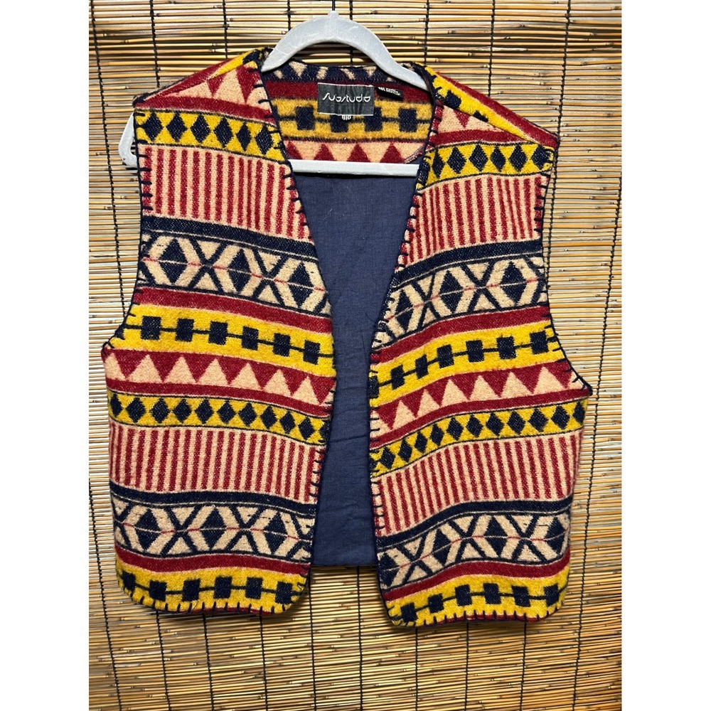 Substudio Big Vest Southwestern Geometric Red Yellow Navy Wool Blend